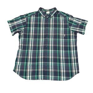 Columbia Mens 2XL Blue Green Plaid Regular Fit Short Sleeve Button Front Shirt